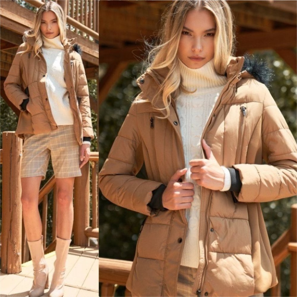 Fitted Puffer Jacket with Belt and hood